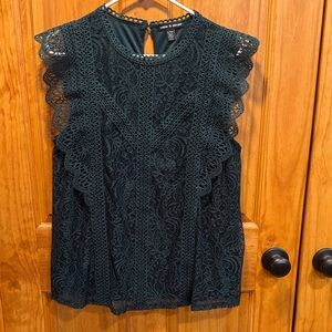 Cable & Gauge Dark Green Lace Blouse